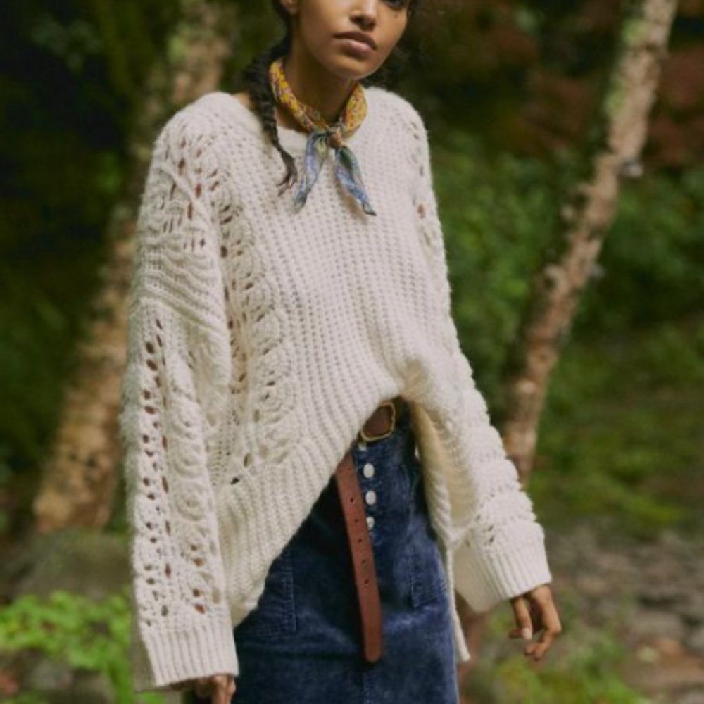 Anthro Pilcro Devenne Pointelle Pullover White S